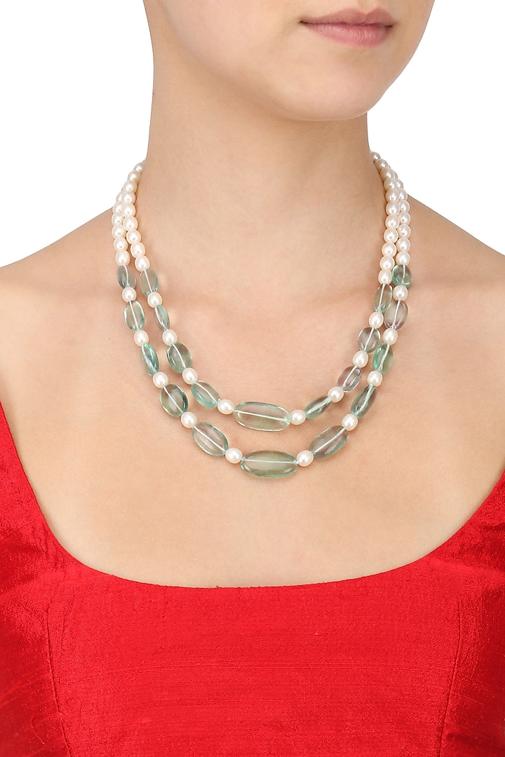 Florite and Pearl Double String Necklace by Aaharya