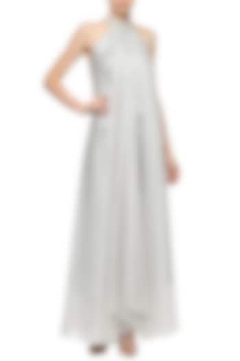 Silver Halter Neck Maxi Dress by Amit Aggarwal