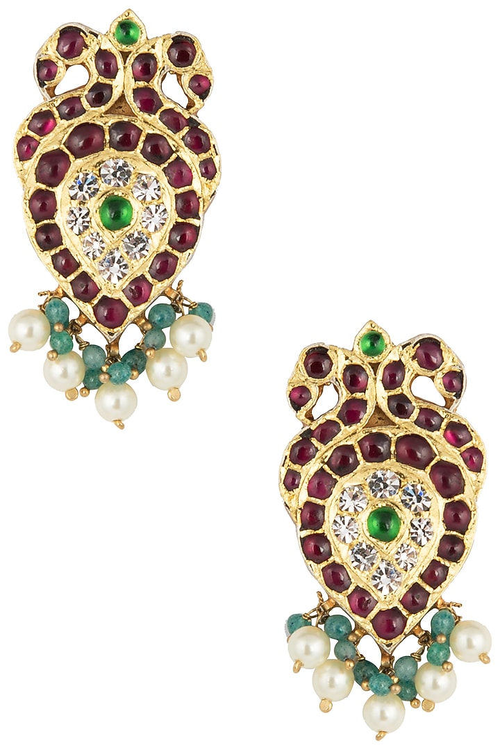 Gold plated kemp stones embellieshed earrings available only at Pernia's Pop Up Shop.
