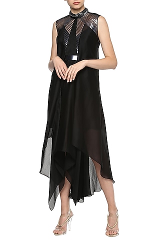 Black Asymmetrical Midi Dress by Amit Aggarwal