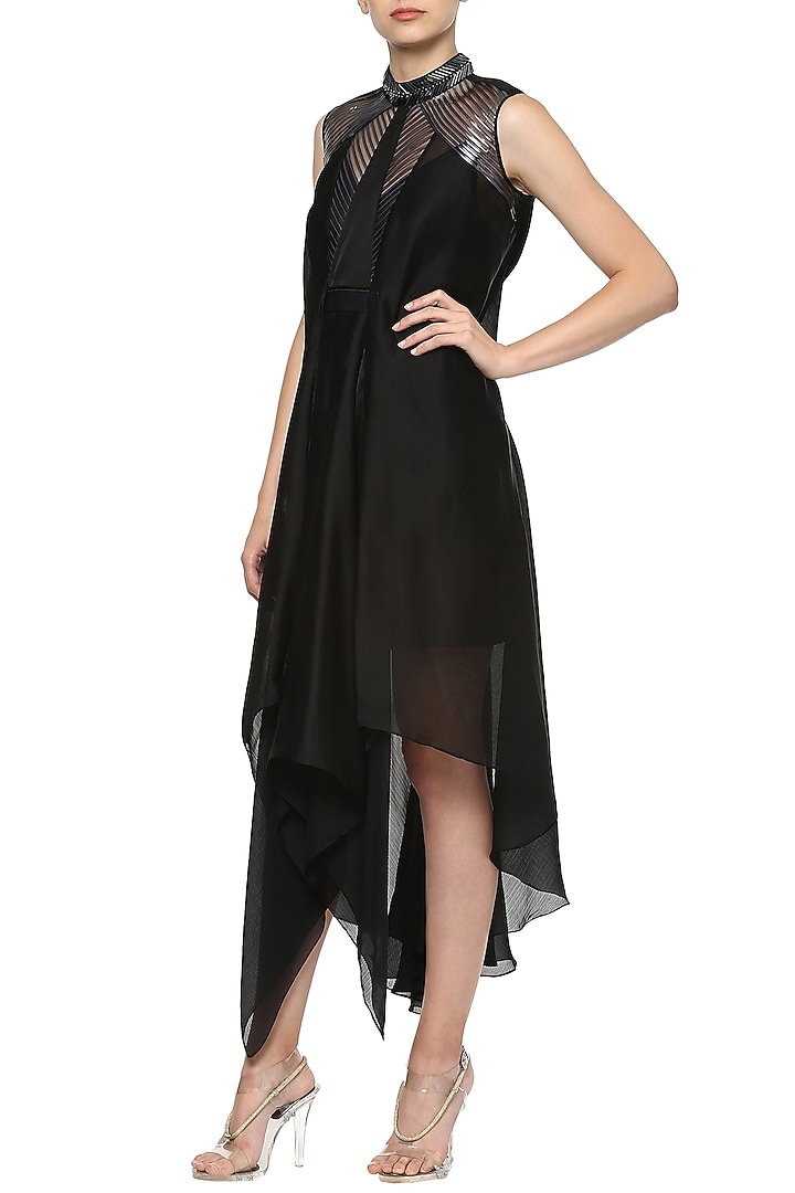 Black asymmetrical midi dress available only at Pernia's Pop Up Shop.