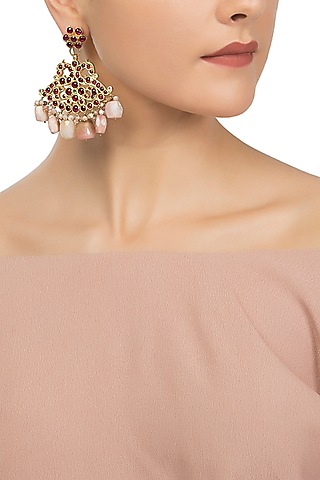 Gold Plated Pink Pearls Embellished Earrings by Aaharya