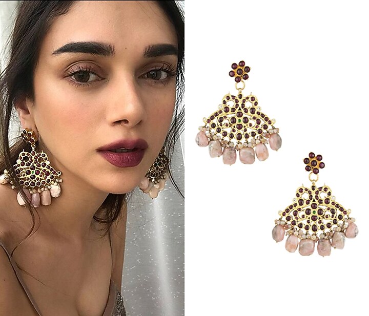 Gold plated pink pearls embellished earrings available only at Pernia's Pop Up Shop.
