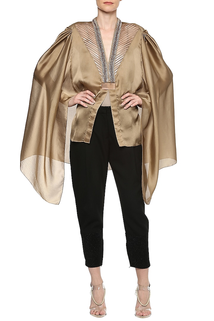 Beige Gold Cape Top by Amit Aggarwal