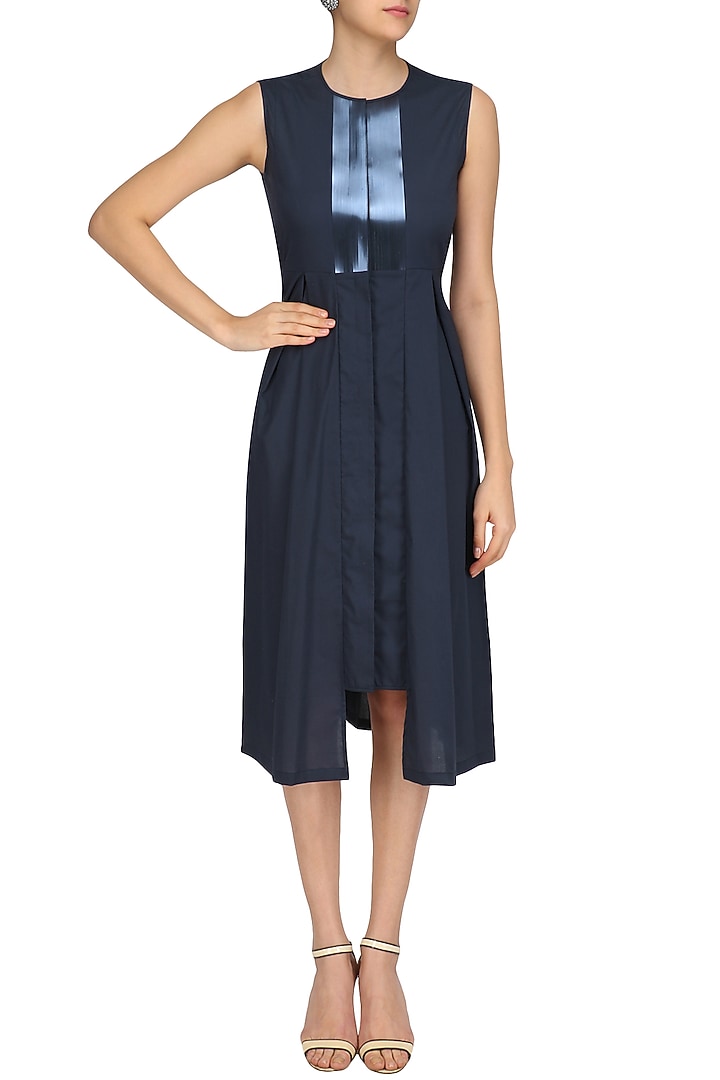 Black leather panel flared tunic dress available only at Pernia's Pop Up Shop.