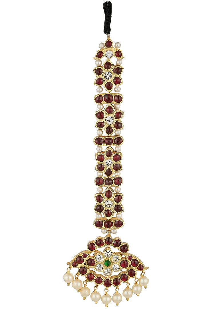 Aaharya presents Gold leafing crescent shape maang tikka available only at Pernia's Pop Up Shop.