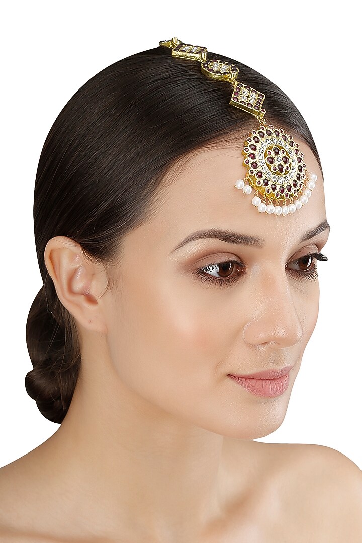 Aaharya presents Gold leafing surya maang tikka available only at Pernia's Pop Up Shop.