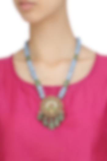 Gold Leafing Kempstone Peacock Pendant Necklace by Aaharya