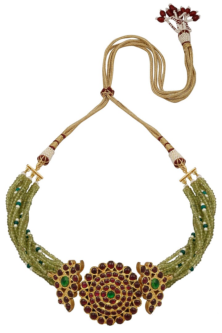 Aaharya presents Gold leafing floral design pendant choker available only at Pernia's Pop Up Shop.
