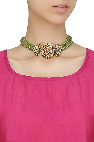Gold Leafing Floral Design Pendant Choker by Aaharya