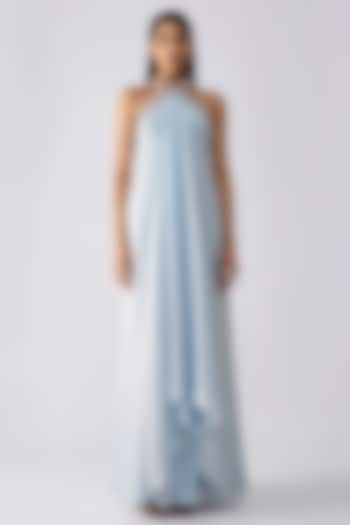 Ice Blue Satin Chiffon Fluid Party Wear Dress by Amit Aggarwal at Pernia's Pop Up Shop