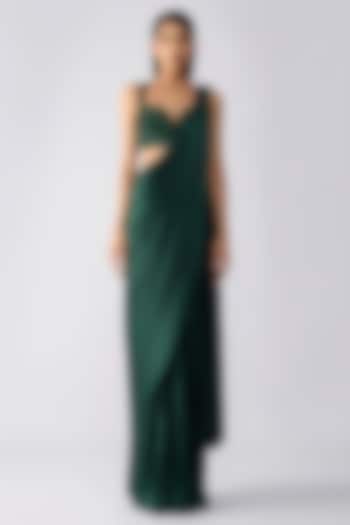 Emerald Mineral Jersey & Chiffon Draped Reception Saree Set by Amit Aggarwal at Pernia's Pop Up Shop