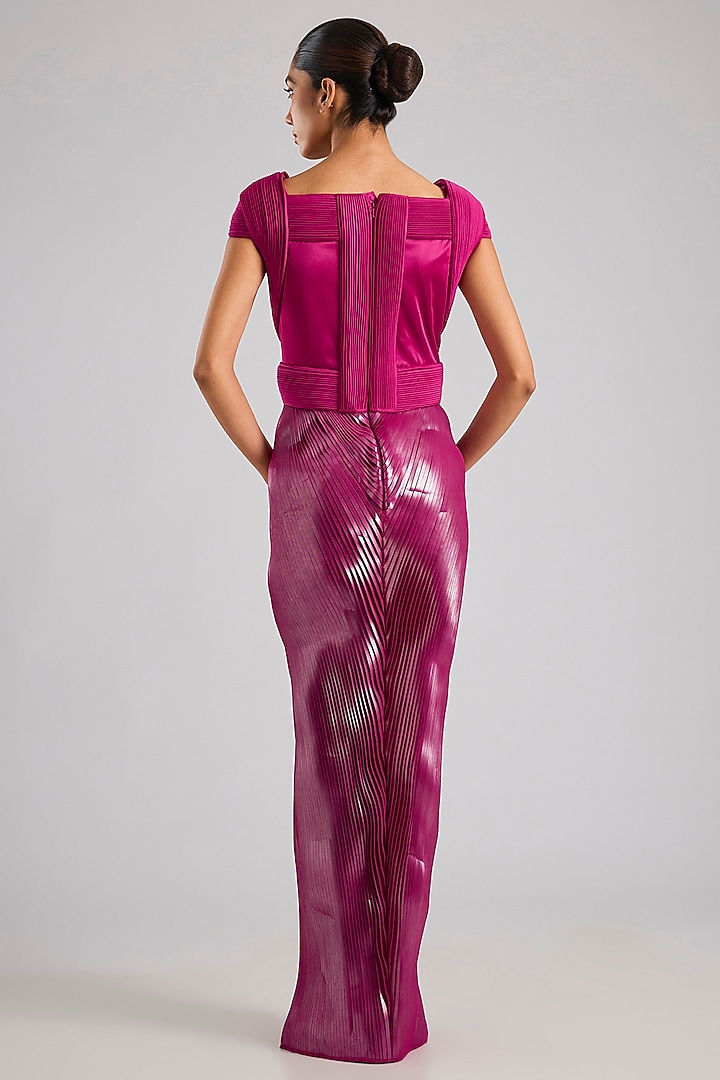 Fuchsia Mineral Jersey Micro-Pleated Structured Bridal Gown by Amit Aggarwal at Pernia's Pop Up Shop