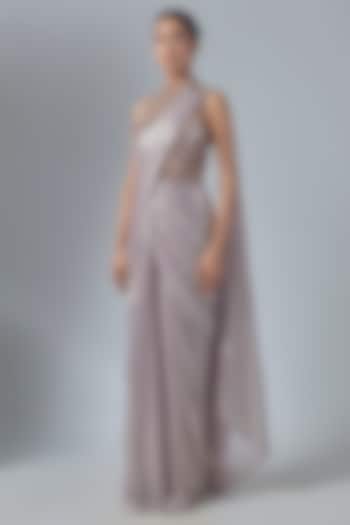 Rose Pink Synthetic Polyester & Nylon Reception Gown Saree by Amit Aggarwal at Pernia's Pop Up Shop
