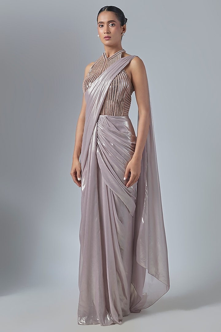 Rose Pink Synthetic Polyester & Nylon Reception Gown Saree by Amit Aggarwal at Pernia's Pop Up Shop