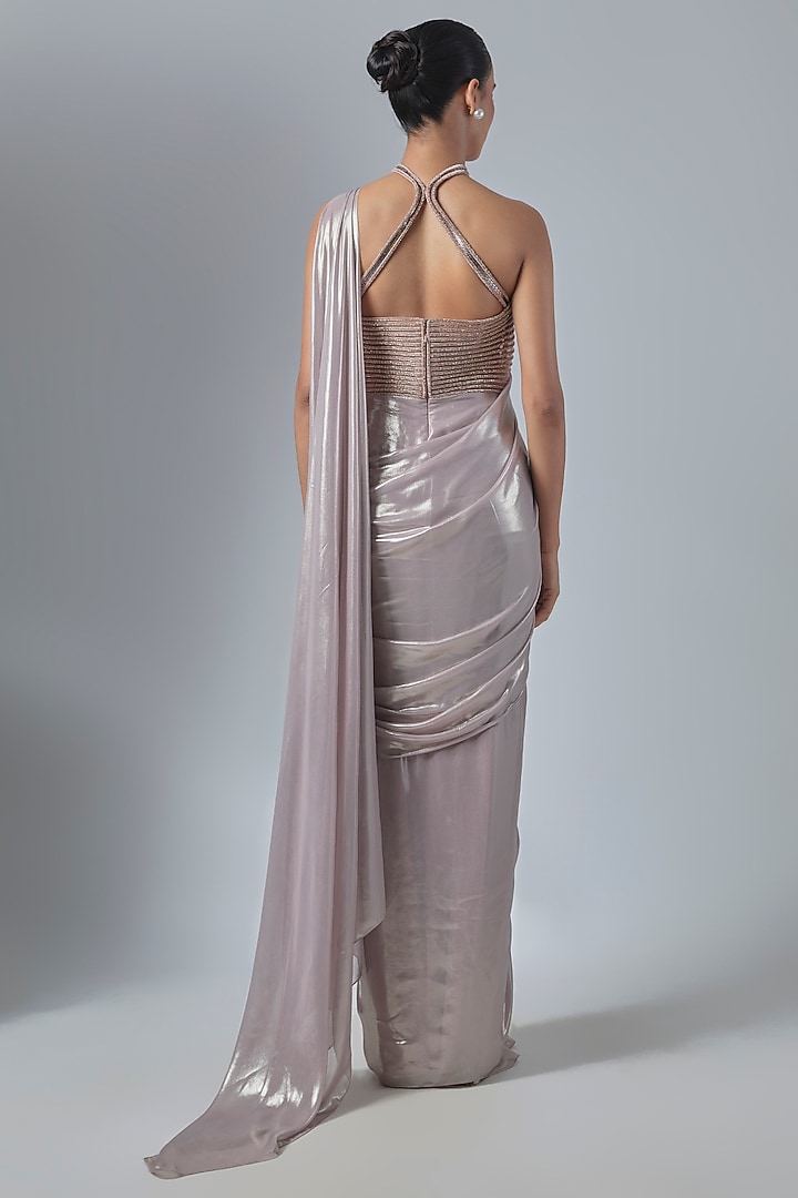 Rose Pink Synthetic Polyester & Nylon Reception Gown Saree by Amit Aggarwal at Pernia's Pop Up Shop