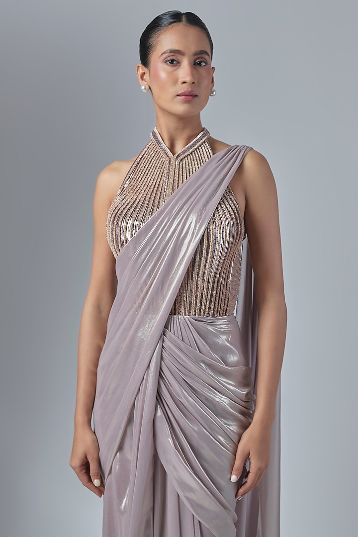Rose Pink Synthetic Polyester & Nylon Reception Gown Saree by Amit Aggarwal at Pernia's Pop Up Shop