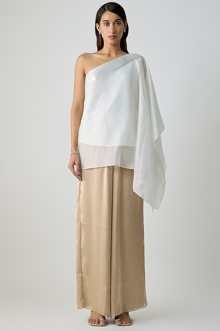 Pearl-Colored Ribbed Organza Top by Amit Aggarwal at Pernia's Pop Up Shop