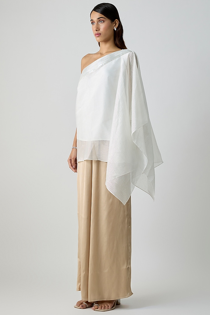 Pearl-Colored Ribbed Organza Top by Amit Aggarwal at Pernia's Pop Up Shop