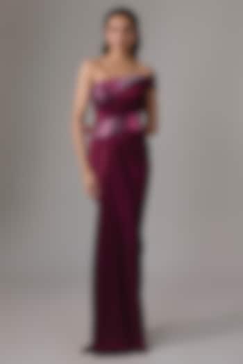 Oxblood Red Chiffon Engagement Gown by Amit Aggarwal at Pernia's Pop Up Shop