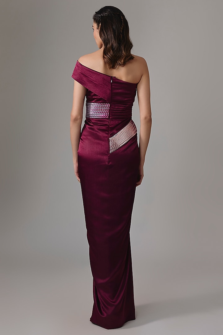 Oxblood Red Chiffon Wedding Gown by Amit Aggarwal at Pernia's Pop Up Shop