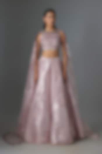 Blush Tulle Metallic Skirt Set by Amit Aggarwal at Pernia's Pop Up Shop