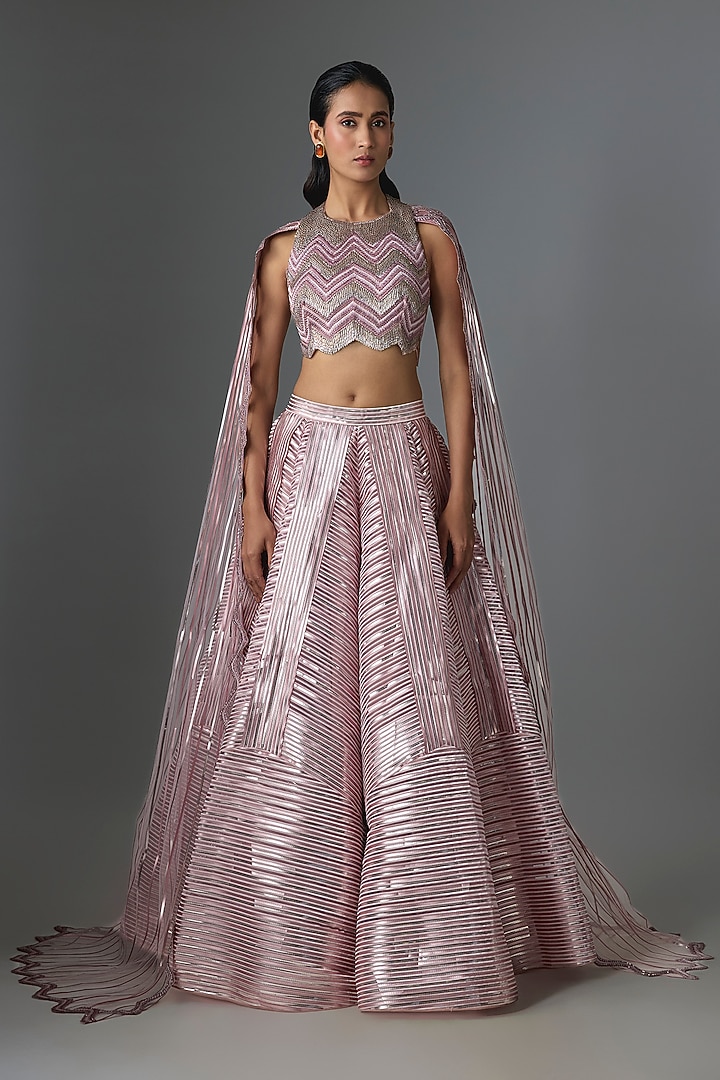 Blush Tulle Metallic Skirt Set by Amit Aggarwal at Pernia's Pop Up Shop