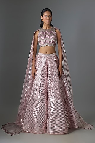 Blush Tulle Metallic Skirt Set by Amit Aggarwal