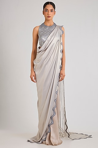 Sand-Colored Glazed Chiffon Skirt Set by Amit Aggarwal