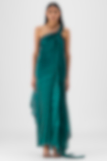 Emerald Green Crepe Chiffon Maxi Cocktail Dress by Amit Aggarwal at Pernia's Pop Up Shop