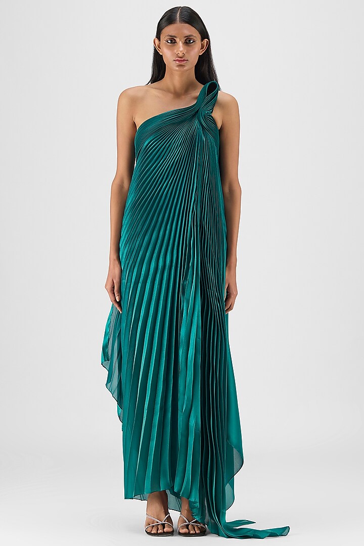 Emerald Green Crepe Chiffon Maxi Cocktail Dress by Amit Aggarwal at Pernia's Pop Up Shop