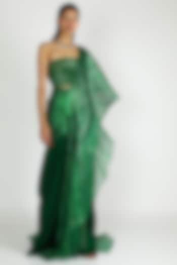 Emerald Green Draped Saree by Amit Aggarwal