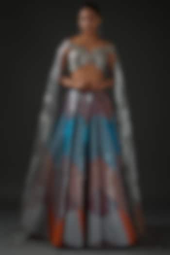 Blue Tulle Bridal Lehenga Set by Amit Aggarwal at Pernia's Pop Up Shop