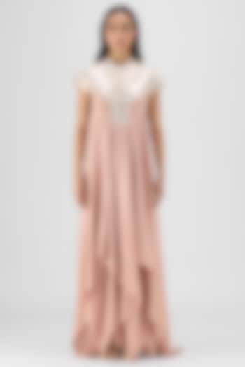 Rose Pink Metallic Polymer & Crepe Chiffon Engagement Gown by Amit Aggarwal at Pernia's Pop Up Shop
