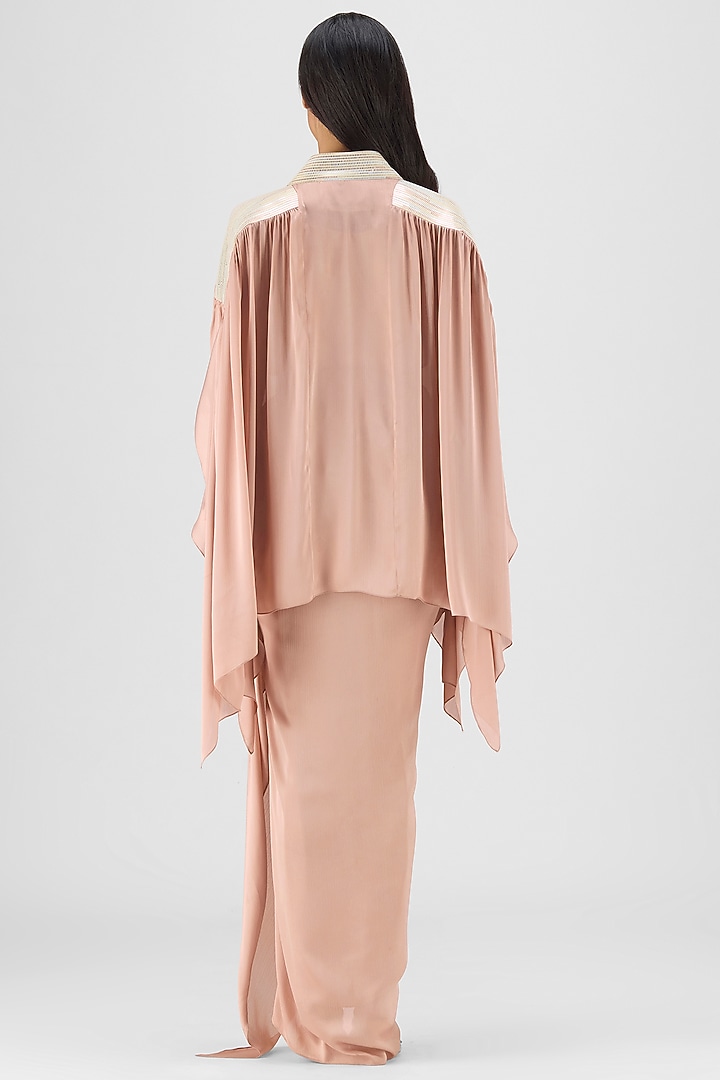 Rose Pink Metallic Polymer & Crepe Chiffon Cape Set by Amit Aggarwal at Pernia's Pop Up Shop