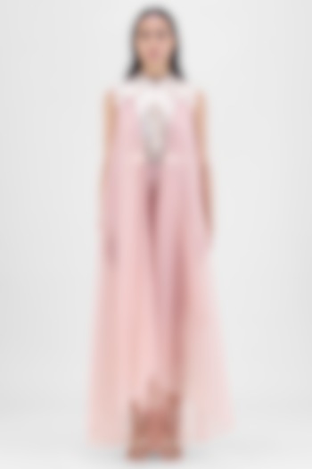 Rose Pink Metallic Polymer & Crepe Chiffon Cocktail Dress by Amit Aggarwal at Pernia's Pop Up Shop