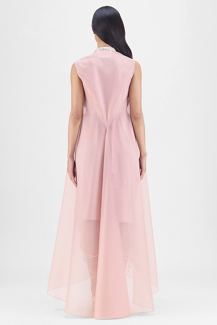 Rose Pink Metallic Polymer & Crepe Chiffon Cocktail Dress by Amit Aggarwal at Pernia's Pop Up Shop