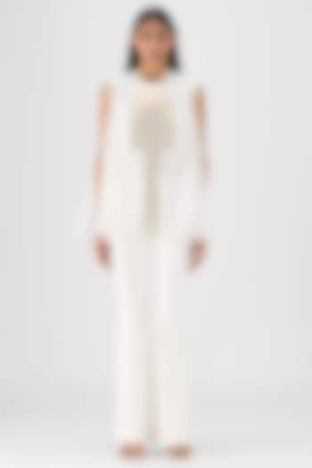 Pearl White Metallic Polymer & Crepe Chiffon Top by Amit Aggarwal at Pernia's Pop Up Shop