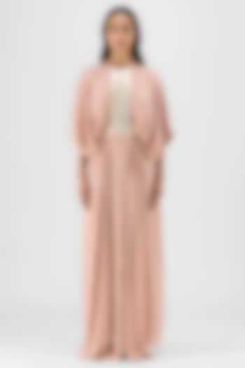 Rose Pink Metallic Polymer & Crepe Chiffon Engagement Gown by Amit Aggarwal at Pernia's Pop Up Shop