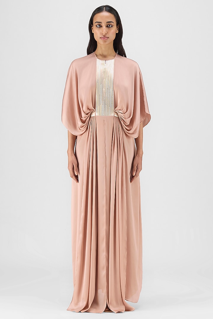 Rose Pink Metallic Polymer & Crepe Chiffon Engagement Gown by Amit Aggarwal at Pernia's Pop Up Shop