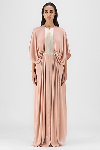 Rose Pink Metallic Polymer & Crepe Chiffon Gown by Amit Aggarwal