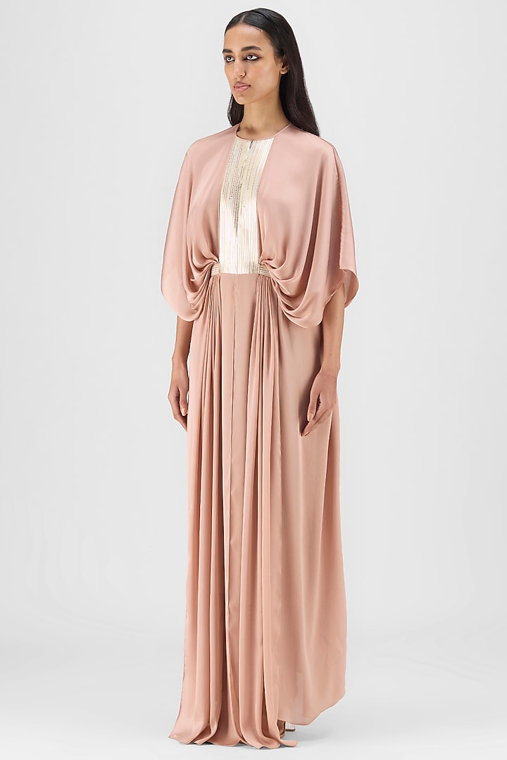 Rose Pink Metallic Polymer & Crepe Chiffon Engagement Gown by Amit Aggarwal at Pernia's Pop Up Shop