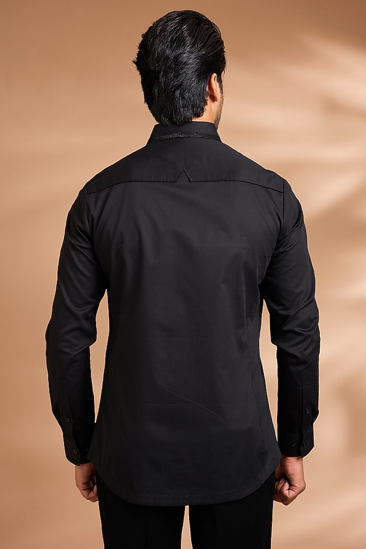 Black Cotton Satin Wedding Shirt by Amit Aggarwal Men at Pernia's Pop Up Shop