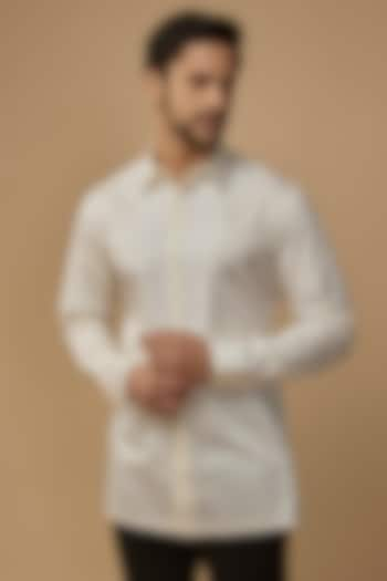 White Cotton Satin Structured Shirt by Amit Aggarwal Men at Pernia's Pop Up Shop