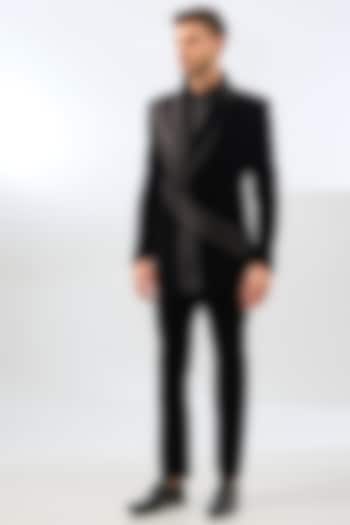 Black Velvet Mirco Pleated Tuxedo Set by Amit Aggarwal Men at Pernia's Pop Up Shop