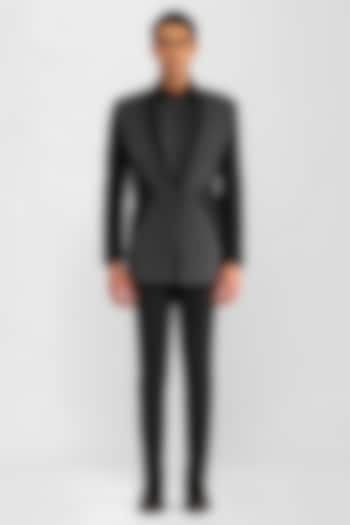 Black Satin Crepe Micro Pleated Tuxedo Set by Amit Aggarwal Men at Pernia's Pop Up Shop
