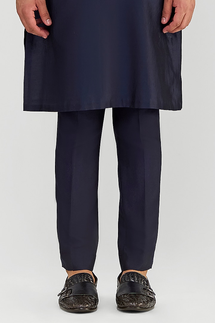 Ink Blue Chanderi Silk Metallic Micro Pleated Kurta Set by Amit Aggarwal Men at Pernia's Pop Up Shop
