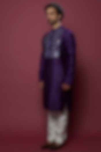 Purple Silk & Chanderi Kurta Set by Amit Aggarwal Men