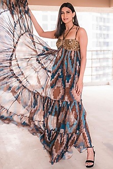 Multi-Colored Printed Maxi Dress by Nikita Mhaisalkar-NIKITA MHAISALKAR