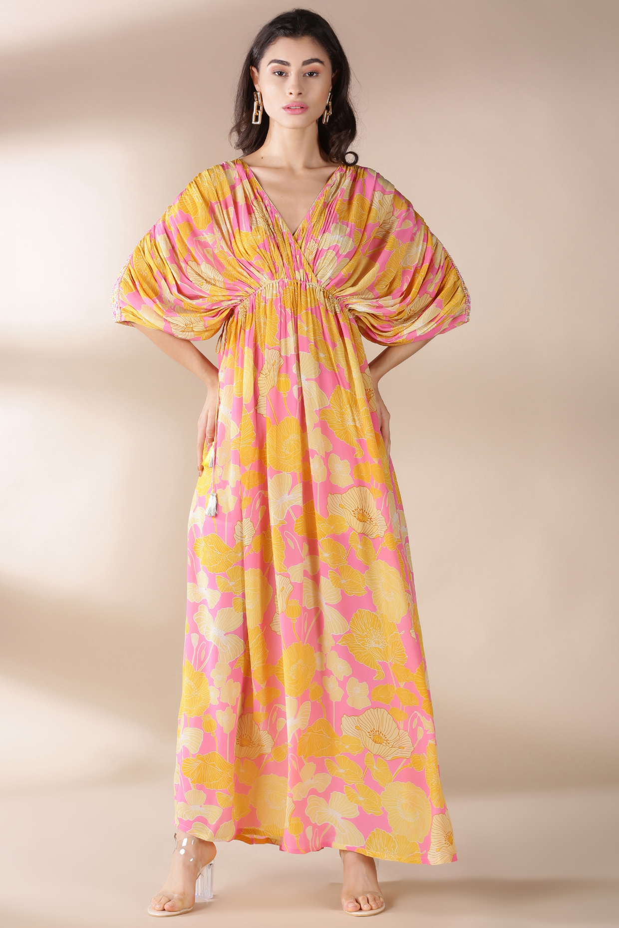 Yellow Printed Kaftan by Archana Shah at Pernia's Pop Up Shop